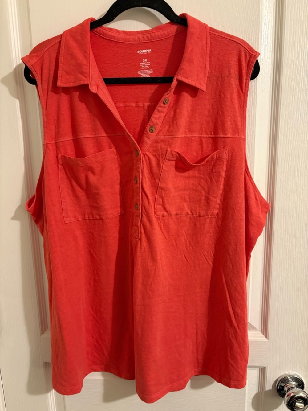 Sonoma Coral-Red Sleeveless Button Pocket Tank